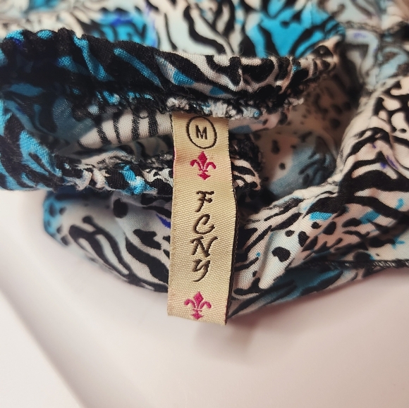 FCNY blue and black animal print one shoulder ruffled blouse size medium - Picture 5 of 10